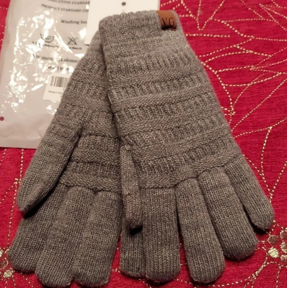 Vi-Grace Winter Warm & Thick Plush Knitted Gloves O/S Grey BNWT RETIRED
